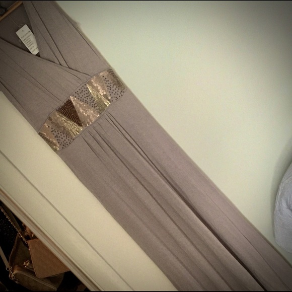 Grey Maxi dress, Neiman Marcus, embellished waist! - Picture 3 of 4